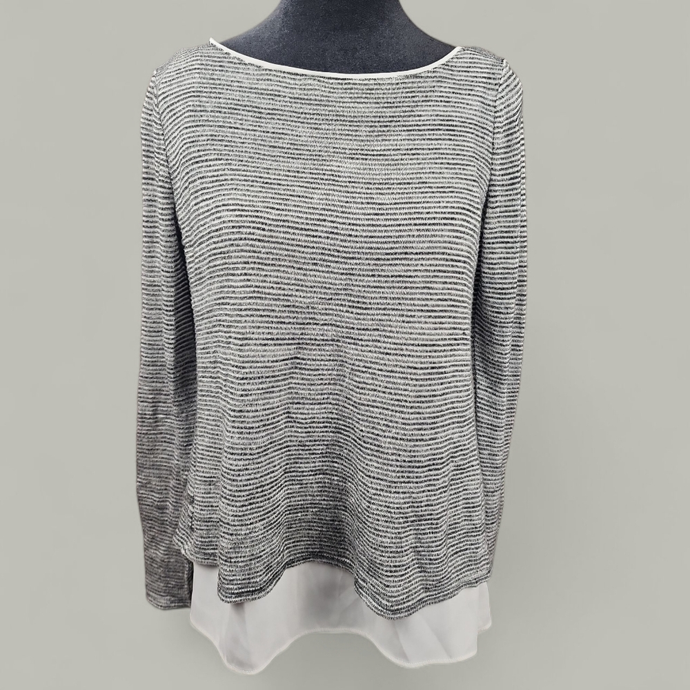 WHITE HOUSE BLACK MARKET | Gray White Stripe Knit Top Cutout Back w/ Tank | S